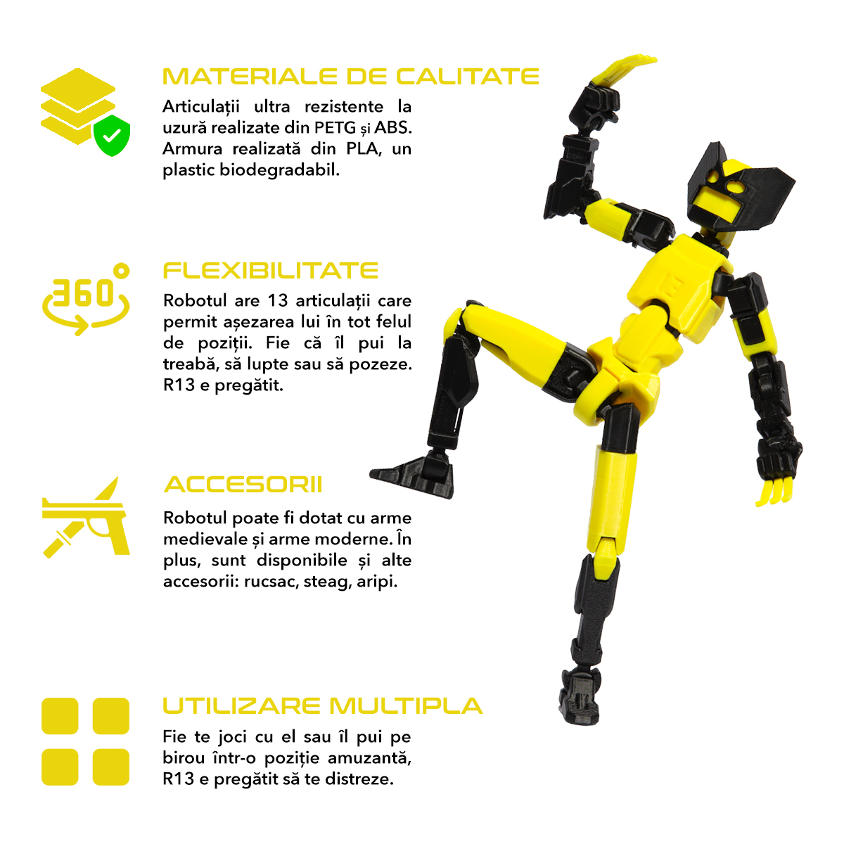 Robot figurina cu articulatii tip Wolverine, 16,5 cm, imprimat 3D, complet asamblata [3]