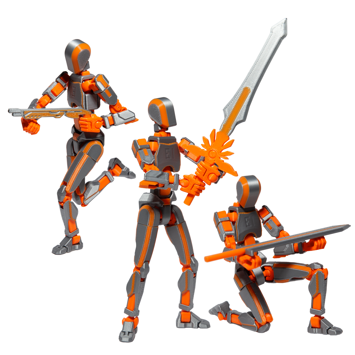 Robot figurina cu articulatii Argintiu-Portocaliu, 16,5 cm, imprimat 3D, complet asamblata [5]