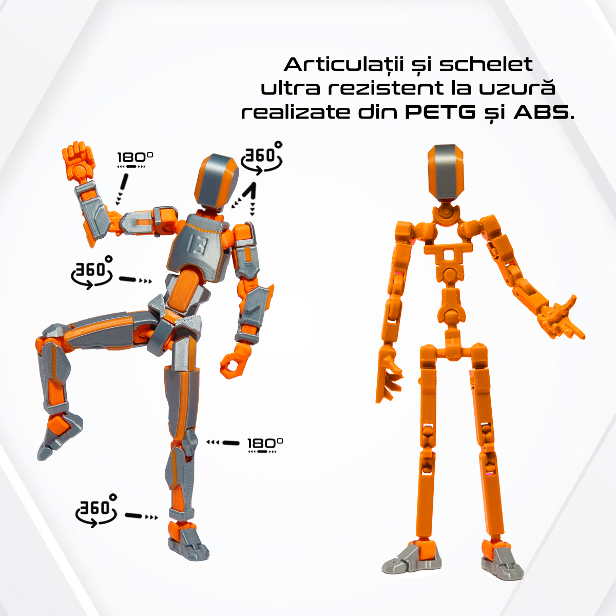 Robot figurina cu articulatii Argintiu-Portocaliu, 16,5 cm, imprimat 3D, complet asamblata [3]