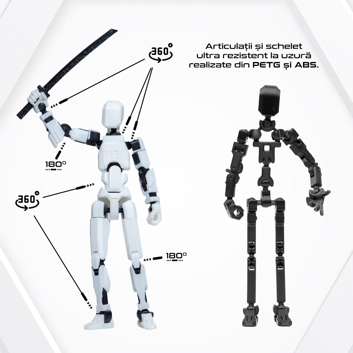 Robot jucarie cu articulatii R13, 16,5cm, imprimat 3D, complet asamblat - alb [3]