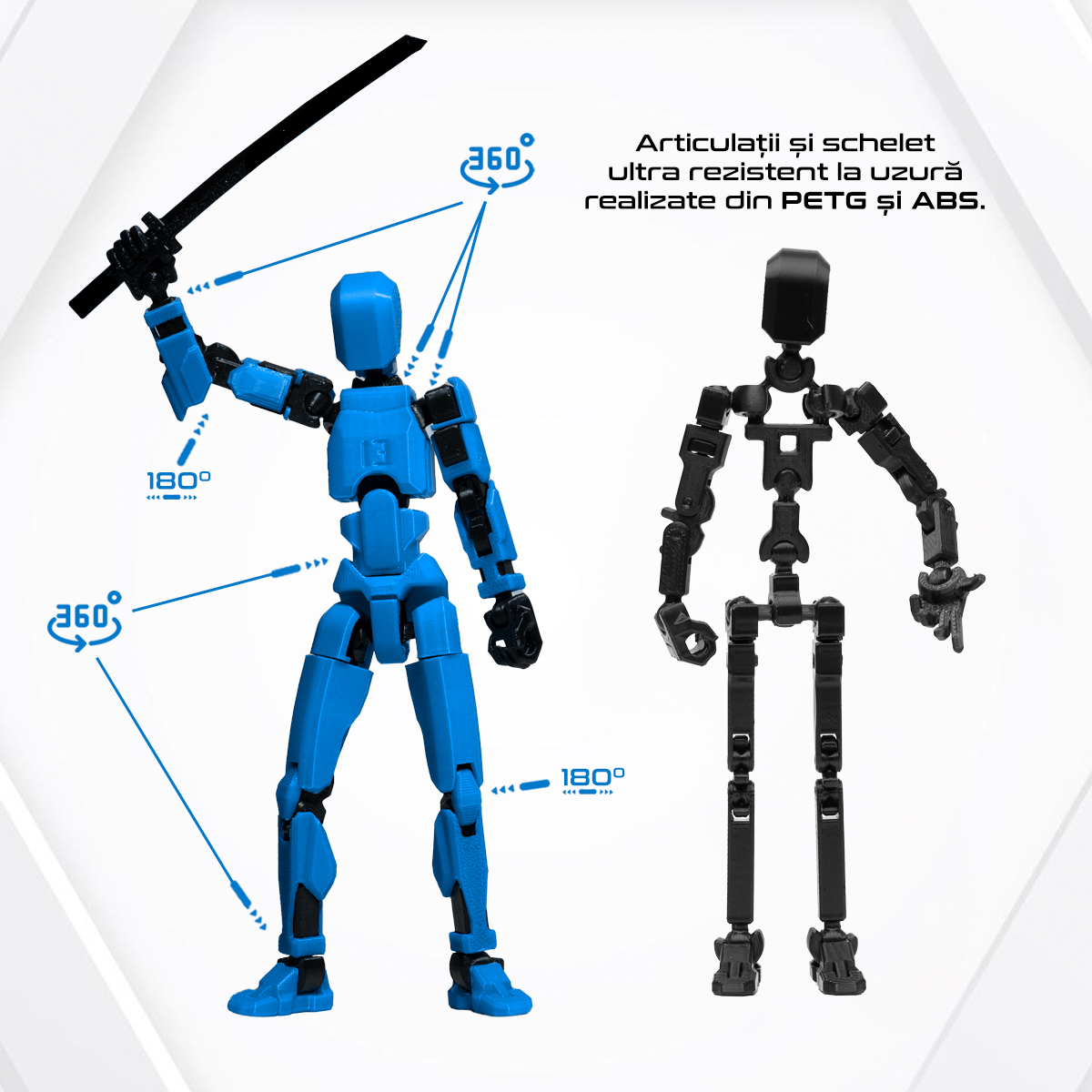 Robot jucarie cu articulatii R13, 16,5cm, imprimat 3D, complet asamblat - albastru [3]