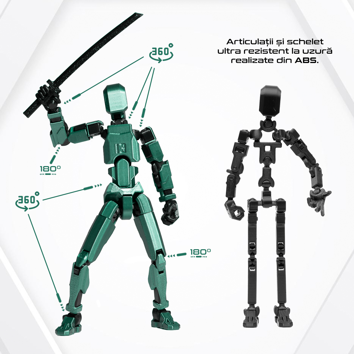 Robot jucarie cu articulatii R13, 16, 5cm, imprimat 3D,  complet asamblat - Onix Verde Metalizat [3]