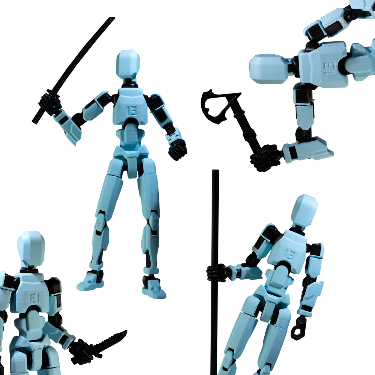 Robot jucarie cu articulatii R13, 16,5 cm, imprimat 3D, complet asamblat - albastru deschis [5]