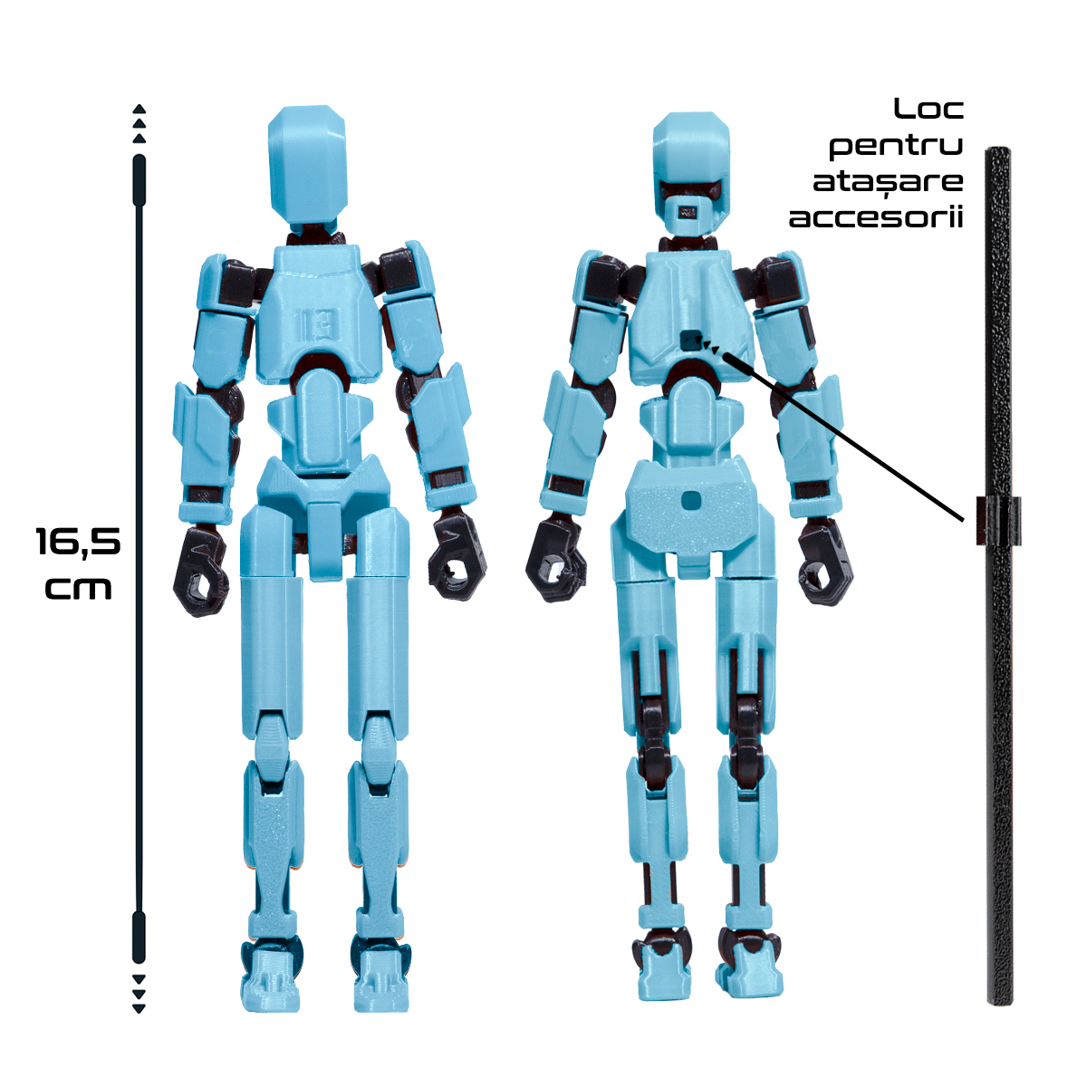 Robot jucarie cu articulatii R13, 16,5 cm, imprimat 3D, complet asamblat - albastru deschis [4]