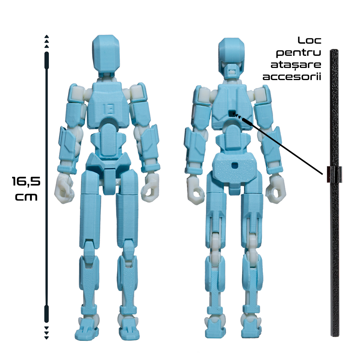 Robot jucarie cu articulatii R13, mediu, 16,5cm, imprimat 3D, complet asamblat - albastru deschis-alb [4]