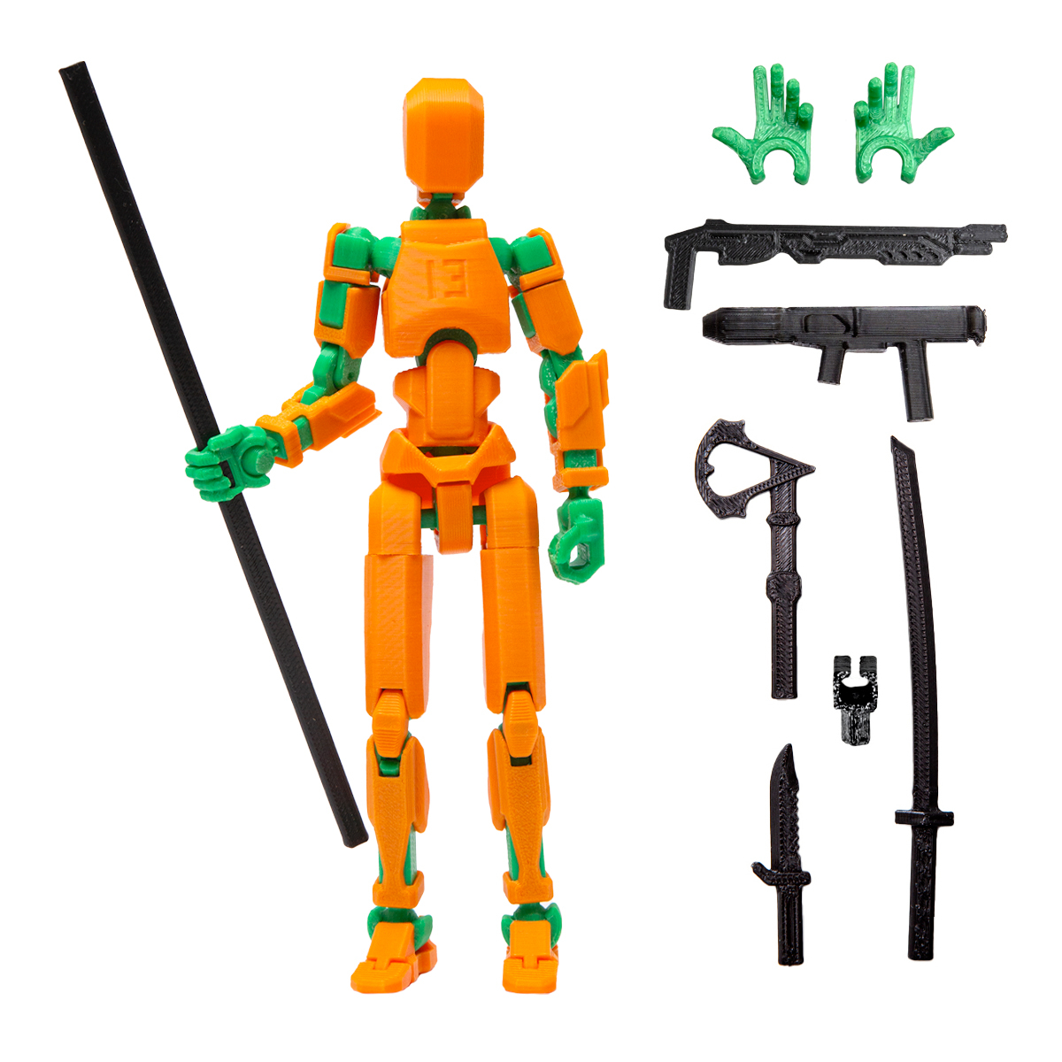Robot jucarie cu articulatii R13, mediu, 16,5cm, imprimat 3D, complet asamblat - portocaliu-verde [1]