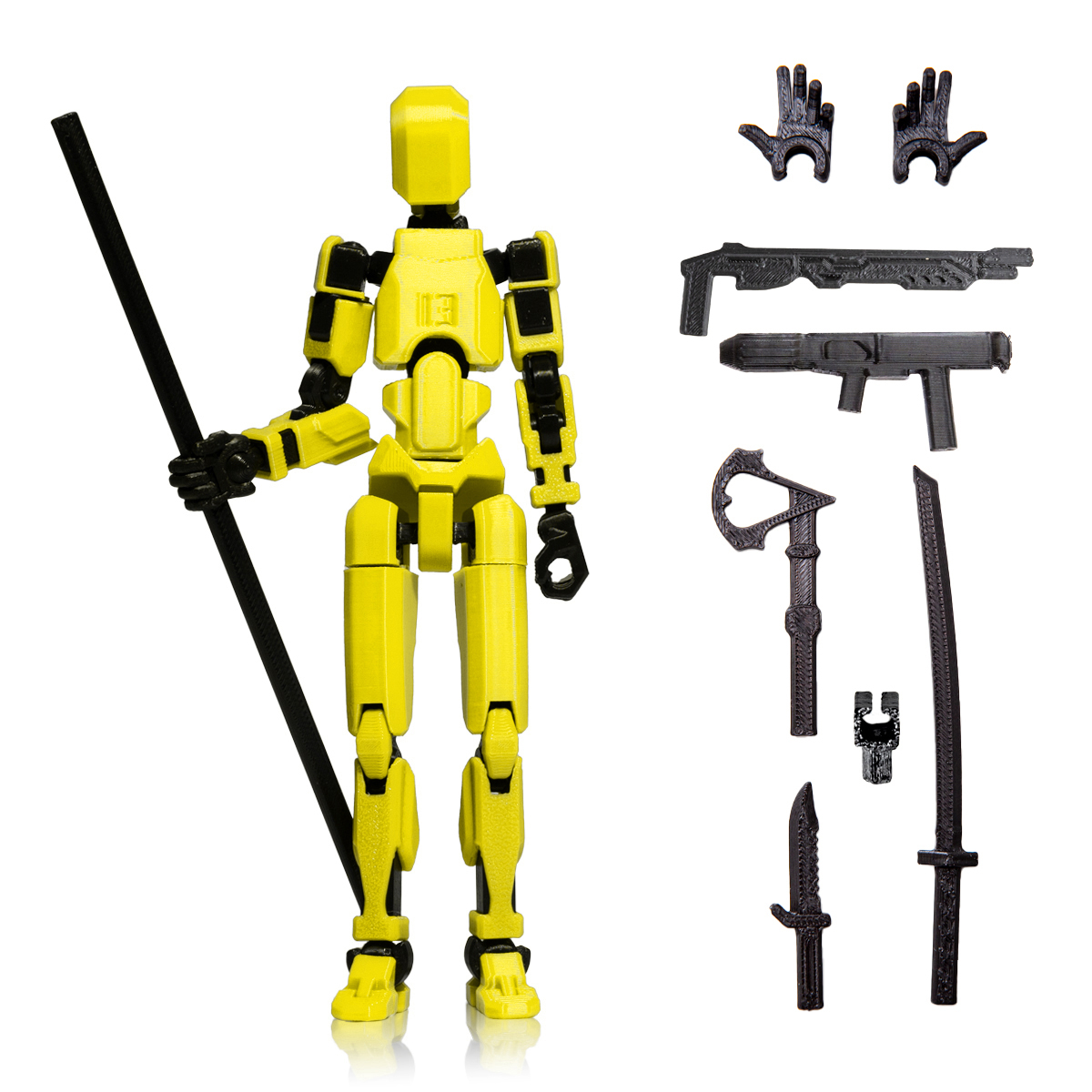 Robot jucarie cu articulatii R13, mediu, 16,5cm, imprimat 3D, complet asamblat - galben [1]
