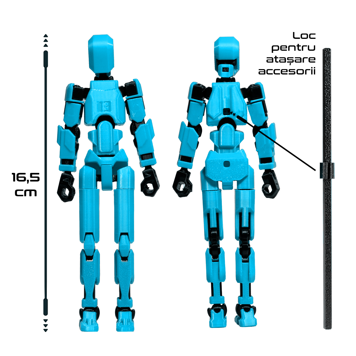 Robot jucarie cu articulatii R13, mediu, 16,5cm, imprimat 3D, complet asamblat - turcoaz [3]