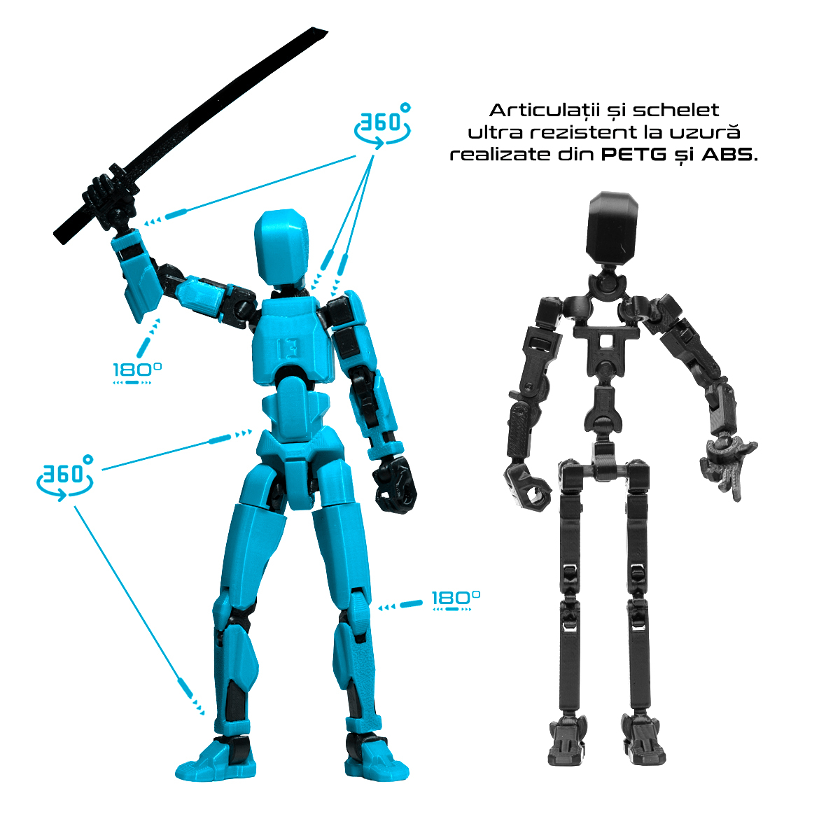 Robot jucarie cu articulatii R13, mediu, 16,5cm, imprimat 3D, complet asamblat - turcoaz [2]