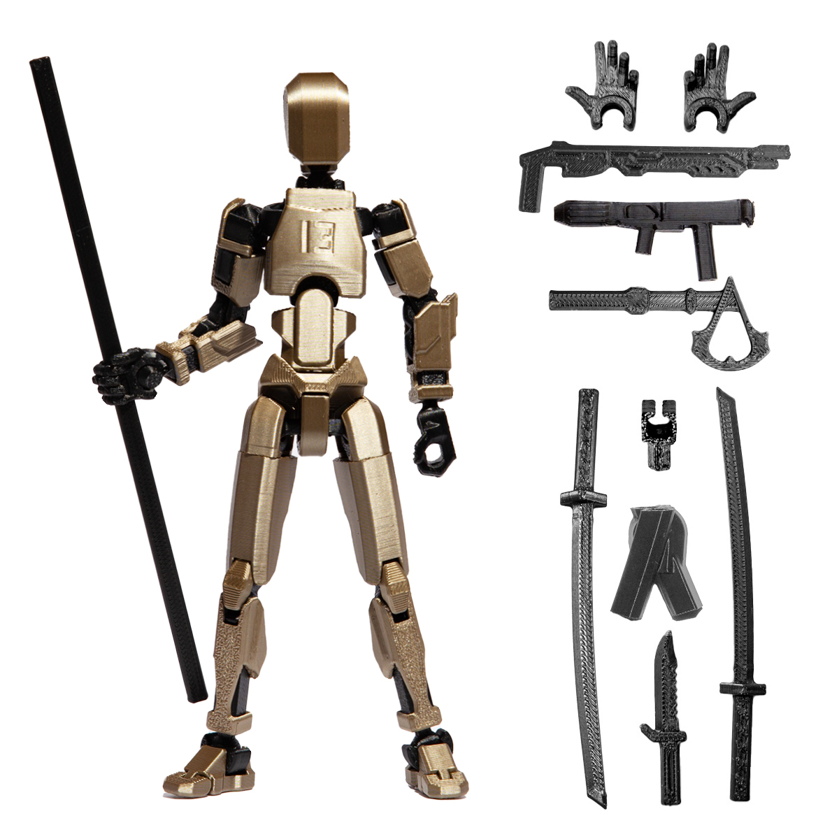 Robot jucarie cu articulatii R13, mediu, 16, 5cm, imprimat 3D, complet asamblat - Iridium Metalizat [1]