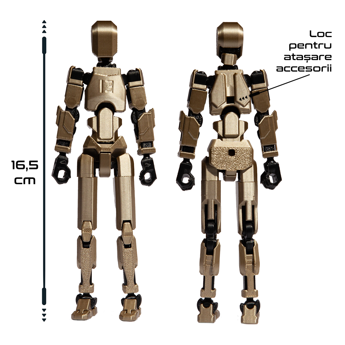 Robot jucarie cu articulatii R13, mediu, 16, 5cm, imprimat 3D, complet asamblat - Iridium Metalizat [4]