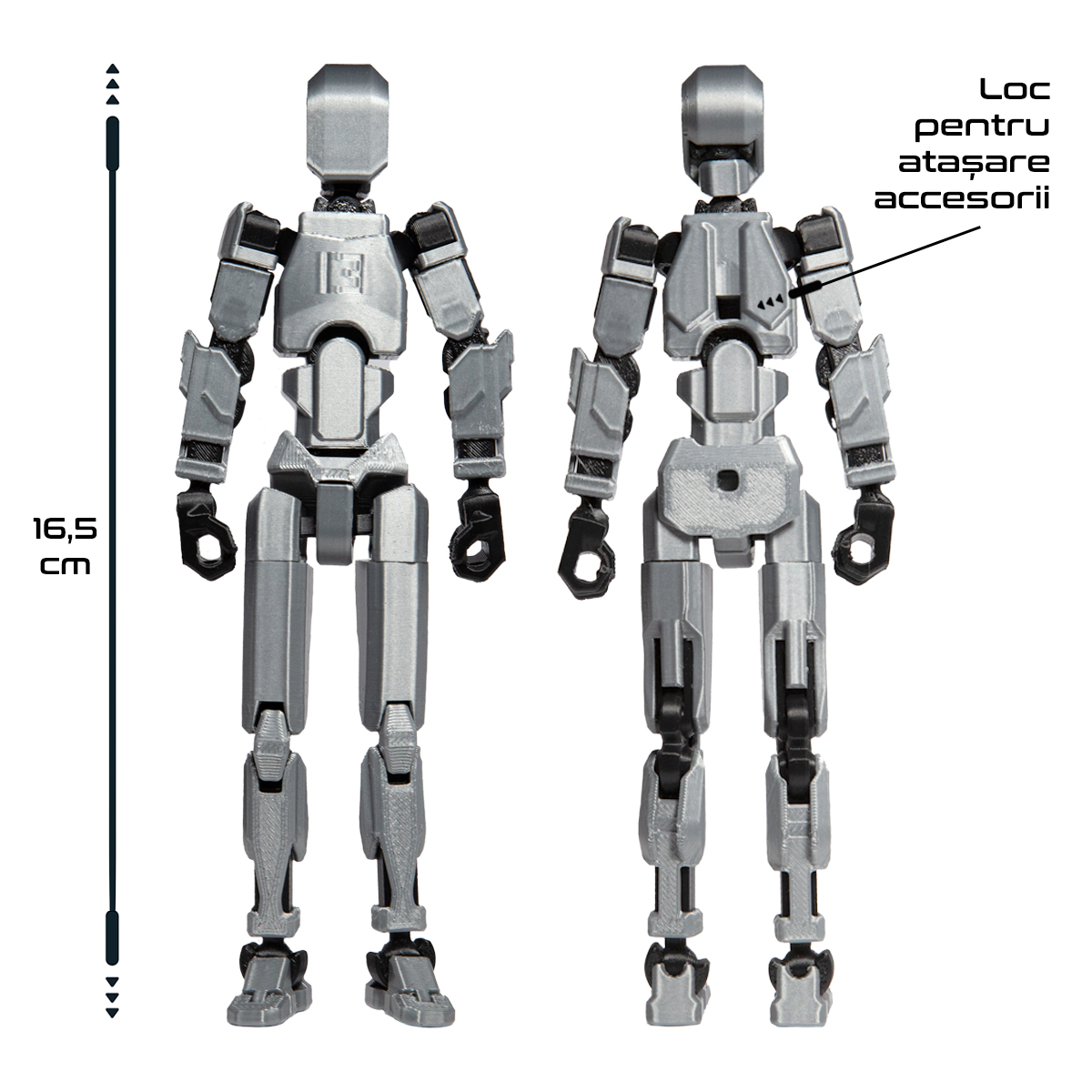 Robot jucarie cu articulatii R13, mediu, 16, 5cm, imprimat 3D, complet asamblat -Gri Metalizat [4]