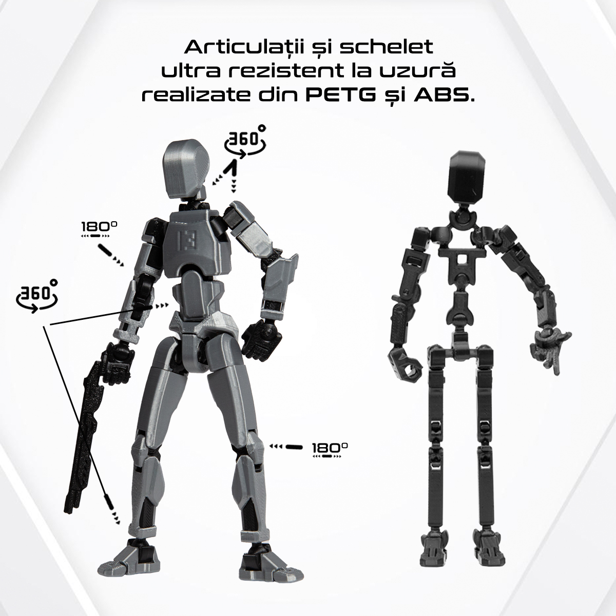 Robot jucarie cu articulatii R13, mediu, 16, 5cm, imprimat 3D, complet asamblat -Gri Metalizat [3]