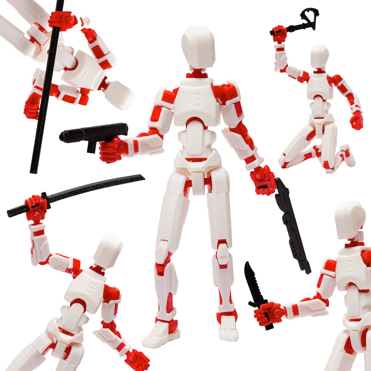 Robot jucarie cu articulatii R13, mediu, 16,5cm, imprimat 3D, complet asamblat - alb-rosu [5]
