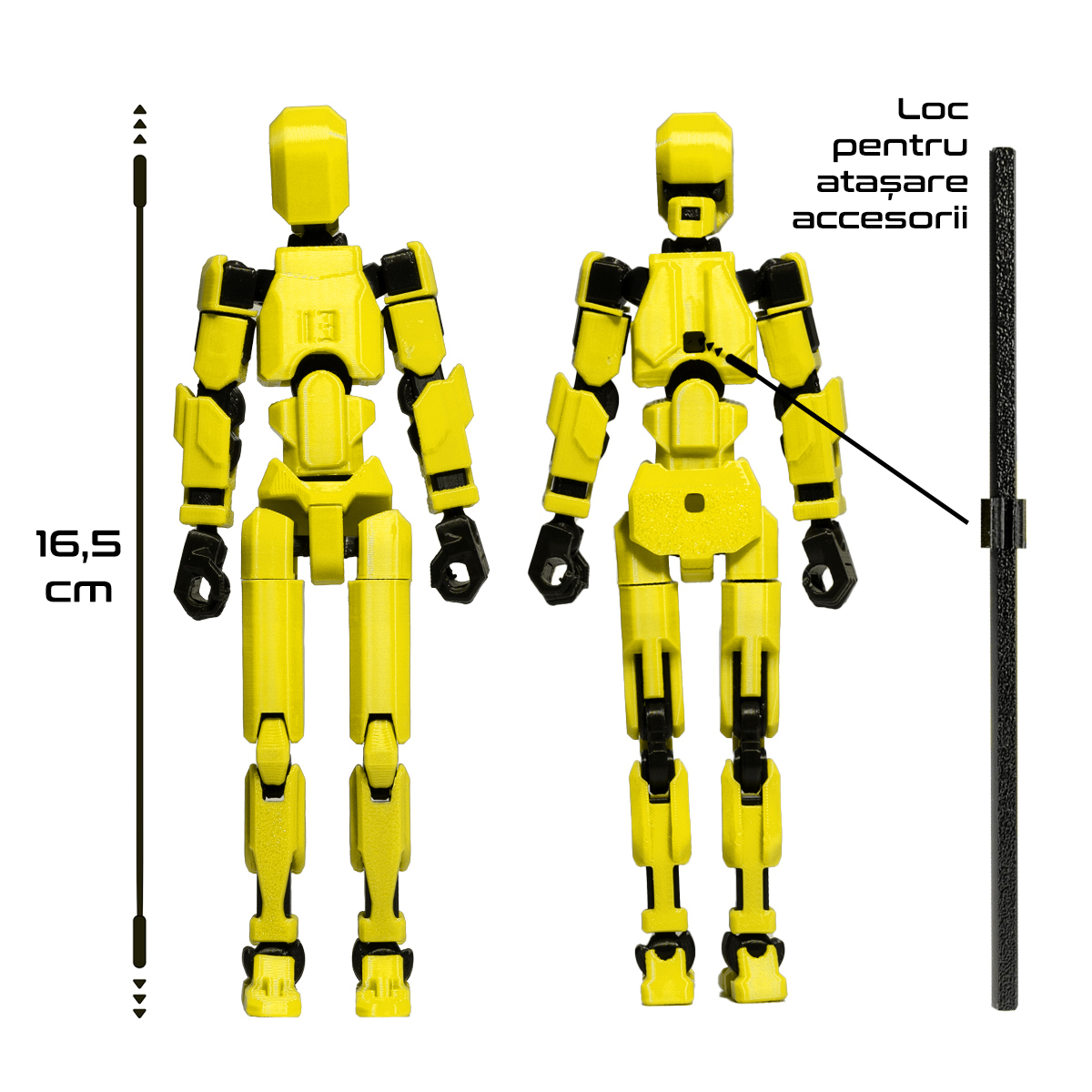 Robot jucarie cu articulatii R13, mediu, 16,5cm, imprimat 3D, complet asamblat - galben [4]