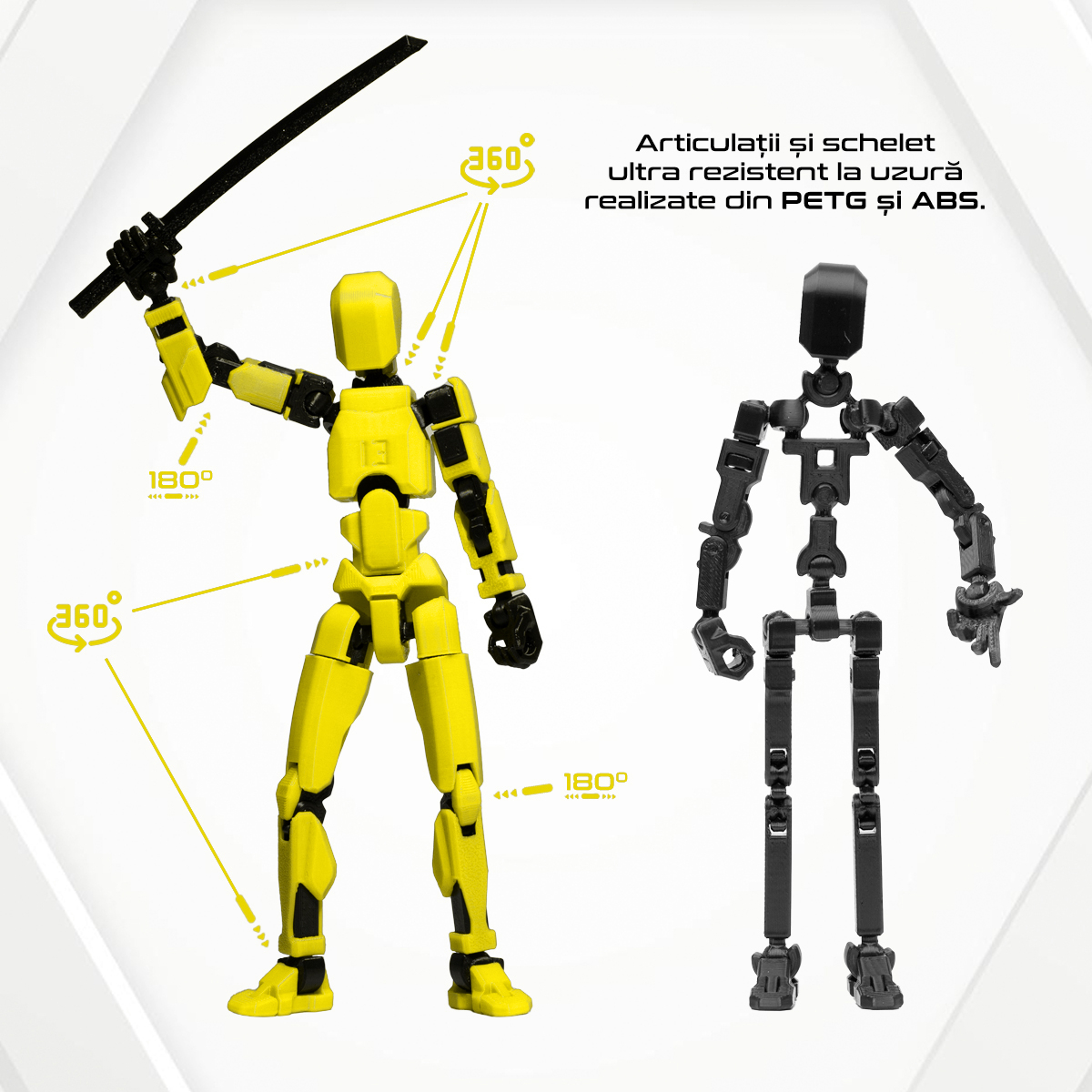 Robot jucarie cu articulatii R13, mediu, 16,5cm, imprimat 3D, complet asamblat - galben [3]