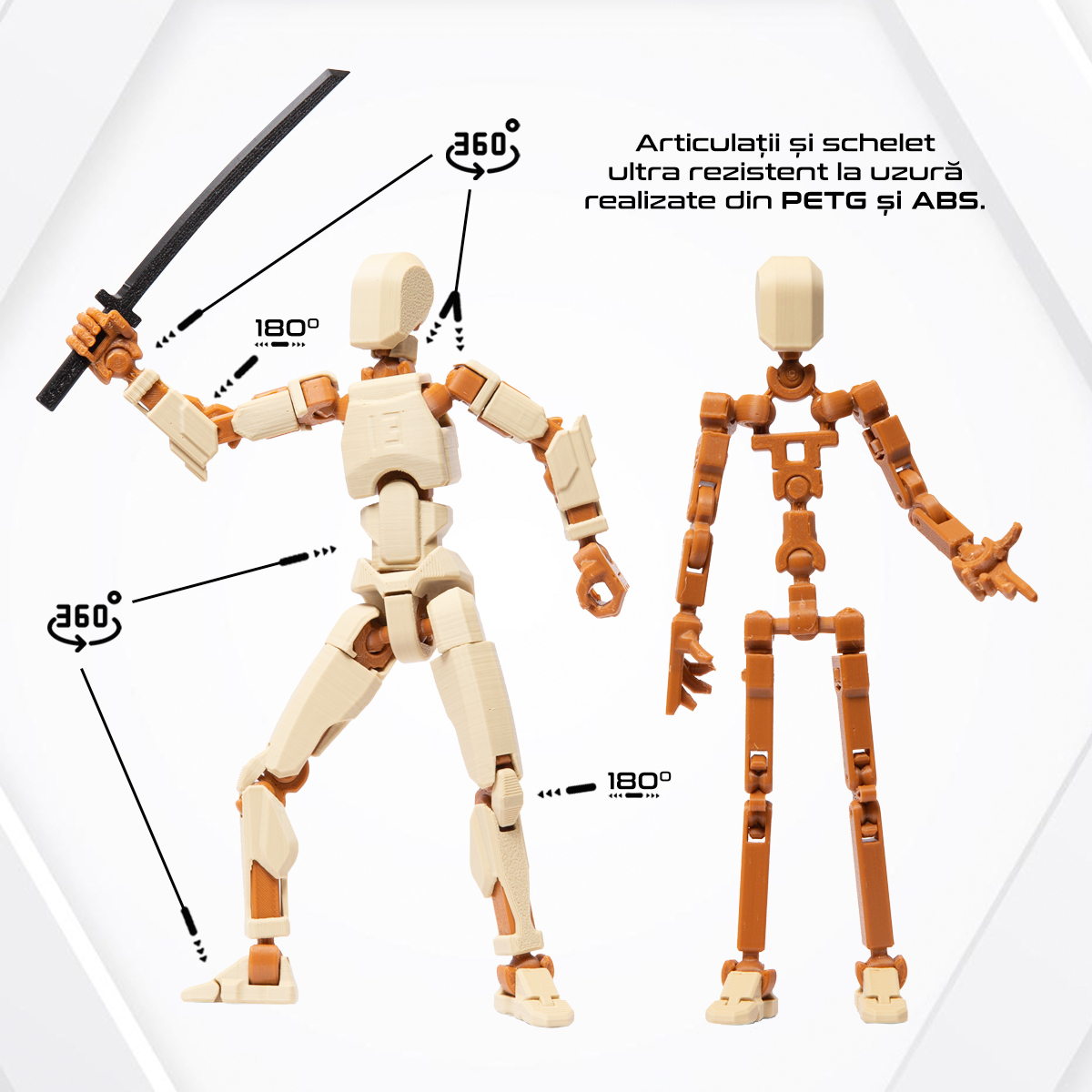 Robot jucarie cu articulatii R13, mediu, 16,5cm, imprimat 3D, complet asamblat - crem-maro [3]