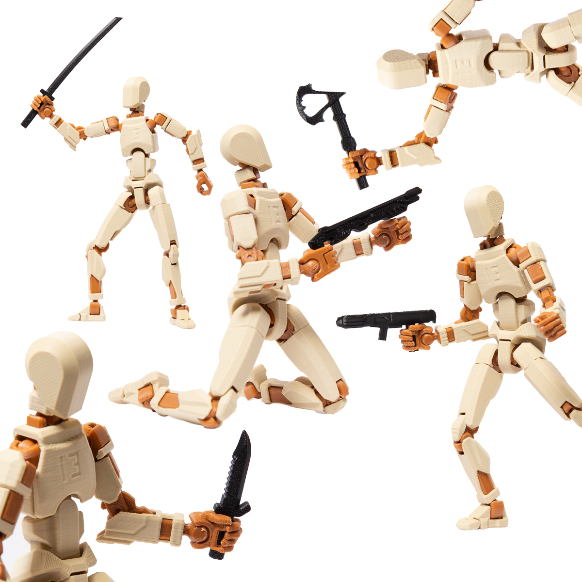 Robot jucarie cu articulatii R13, mediu, 16,5cm, imprimat 3D, complet asamblat - crem-maro [5]