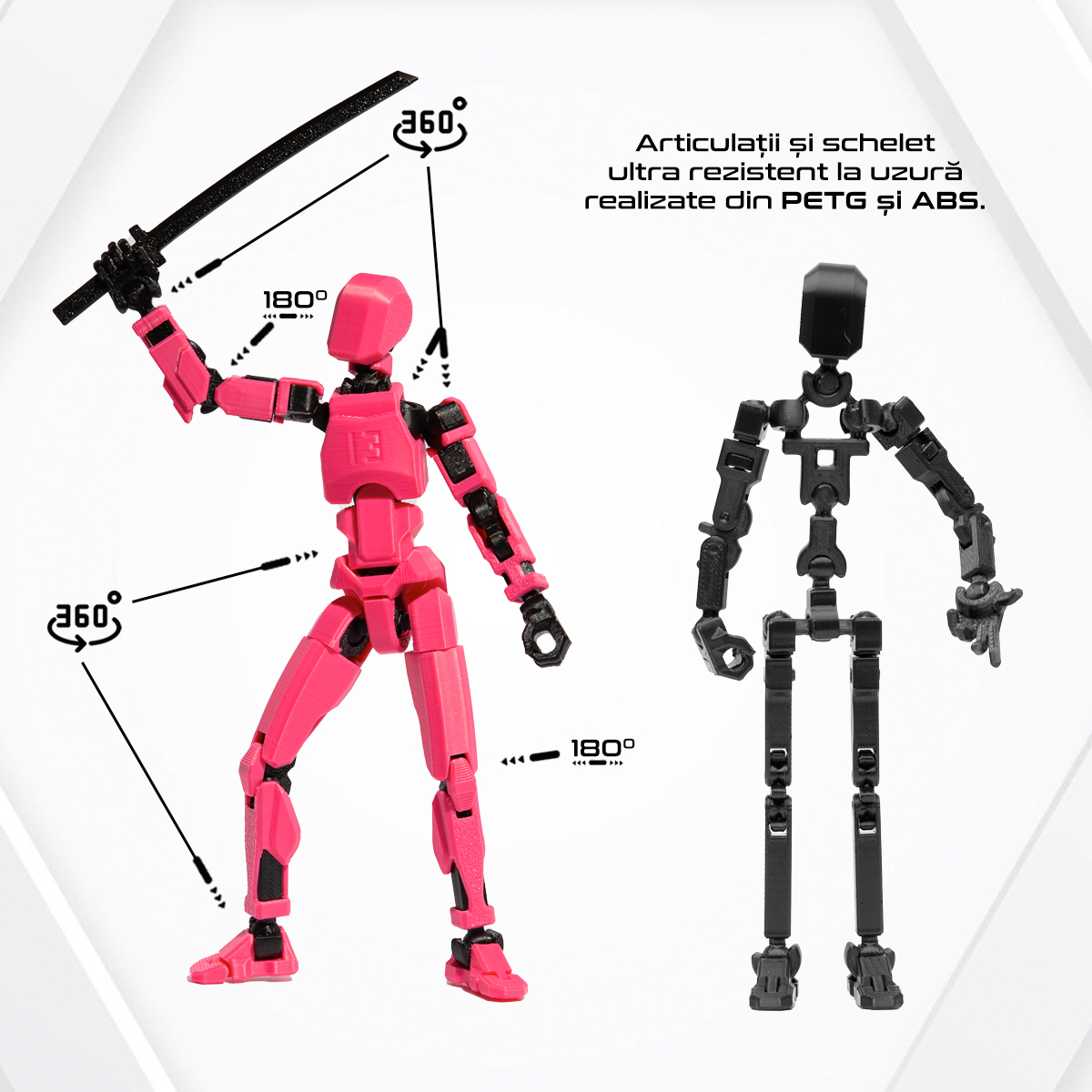 Robot jucarie cu articulatii R13, mediu, 16,5cm, imprimat 3D, complet asamblat - pink pop [3]