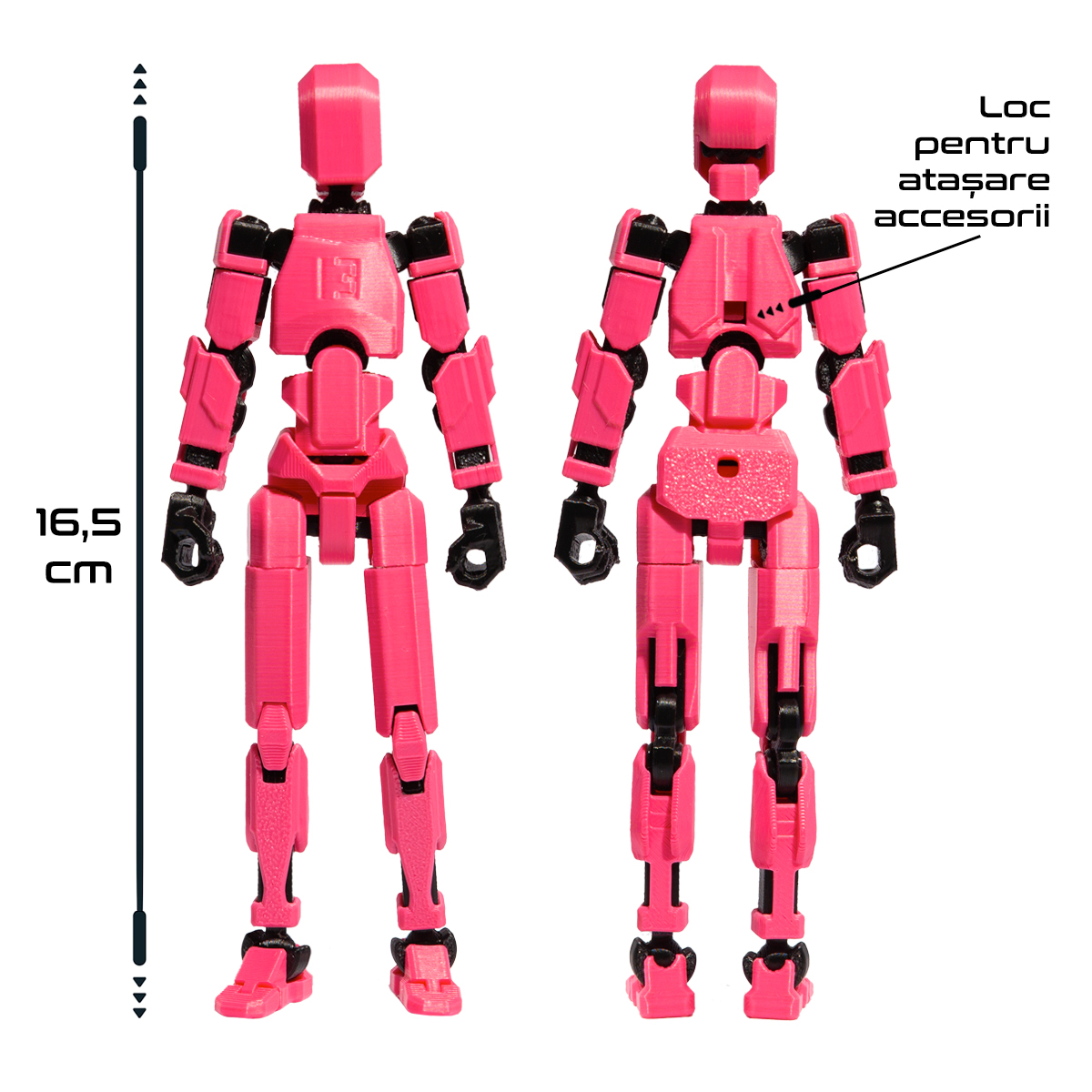 Robot jucarie cu articulatii R13, mediu, 16,5cm, imprimat 3D, complet asamblat - pink pop [4]