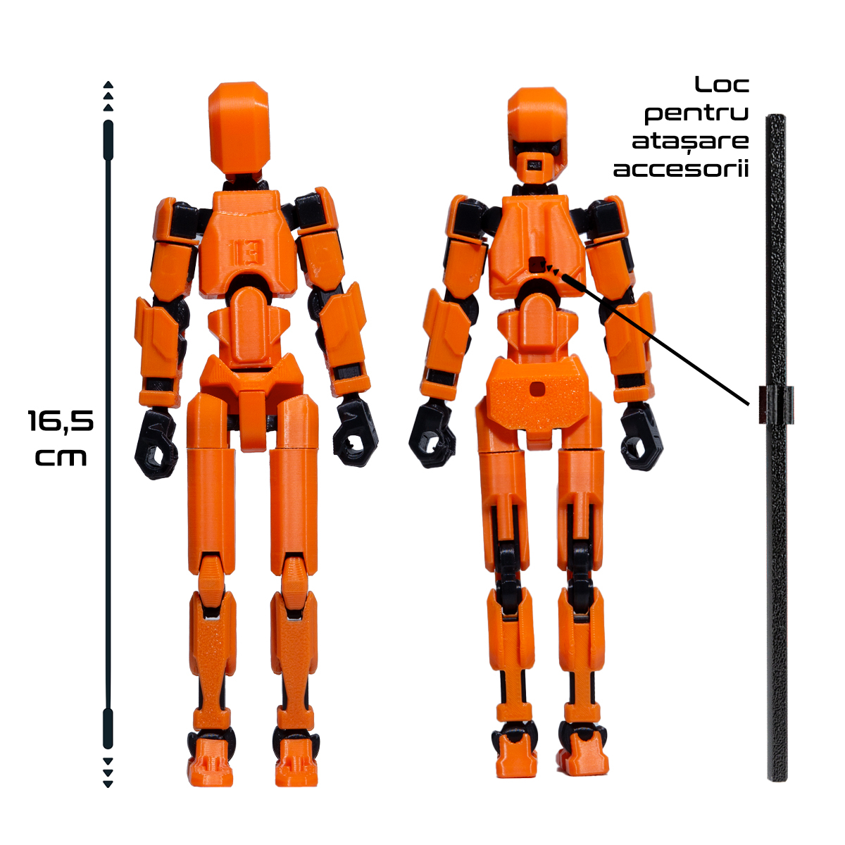 Robot jucarie cu articulatii R13, mediu, 16,5cm, imprimat 3D, complet asamblat - portocaliu [4]