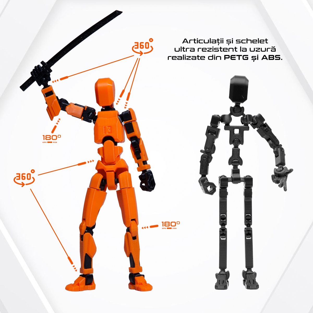 Robot jucarie cu articulatii R13, mediu, 16,5cm, imprimat 3D, complet asamblat - portocaliu [3]