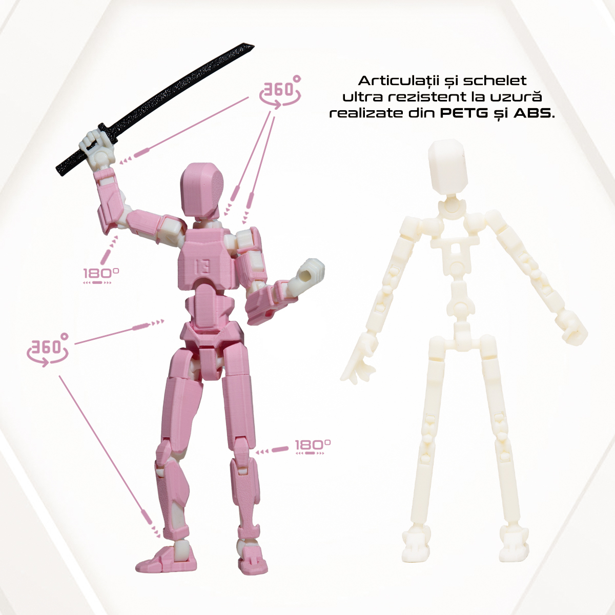 Robot jucarie cu articulatii R13, 16,5cm, imprimat 3D, complet asamblat - roz [3]
