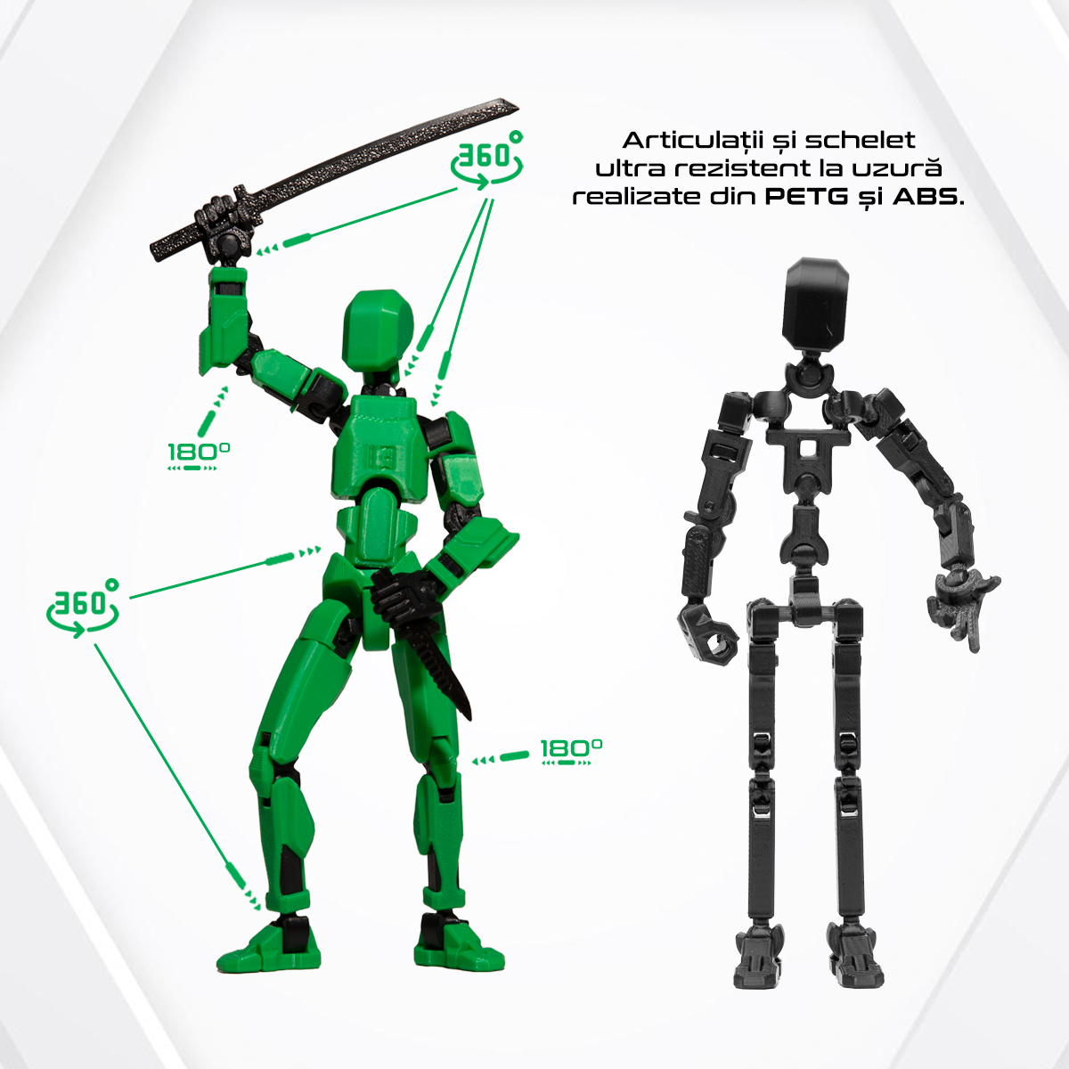 Robot jucarie cu articulatii R13, mediu, 16,5cm, imprimat 3D, complet asamblat- verde [3]
