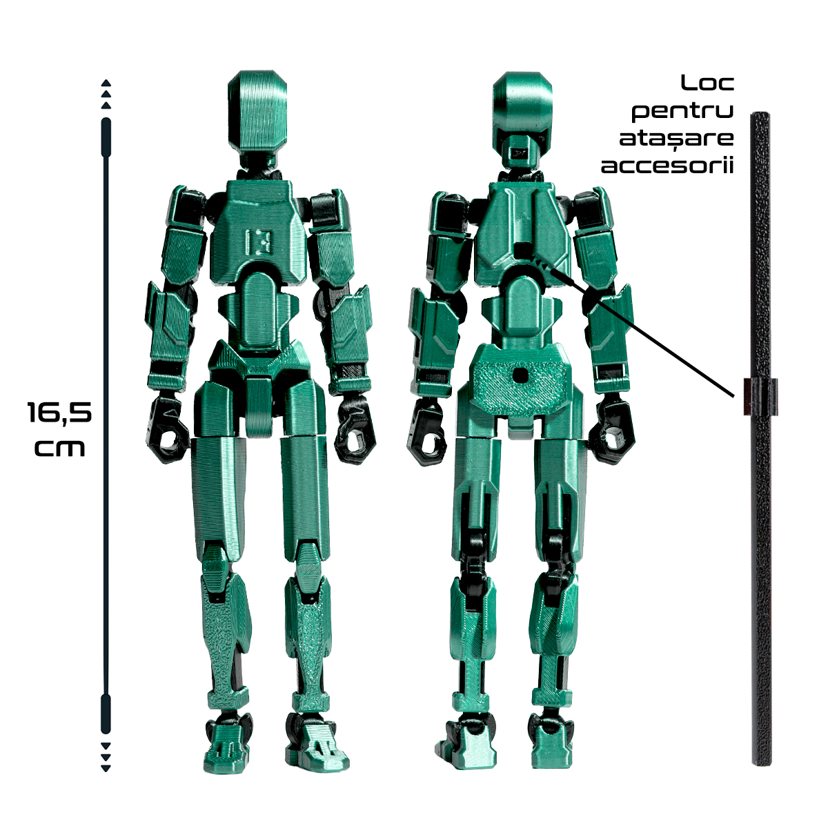 Robot jucarie cu articulatii R13, 16, 5cm, imprimat 3D,  complet asamblat - Onix Verde Metalizat [4]