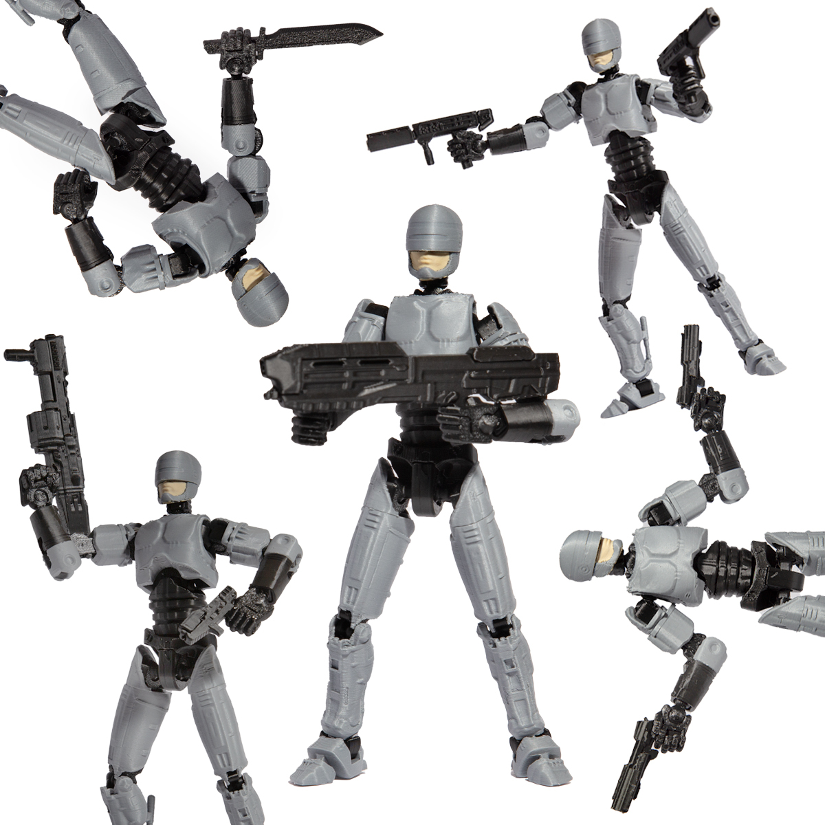Robot figurina cu articulatii R13, 16,5 cm, imprimat 3D, tip Robocop, gri-negru, complet asamblata [6]