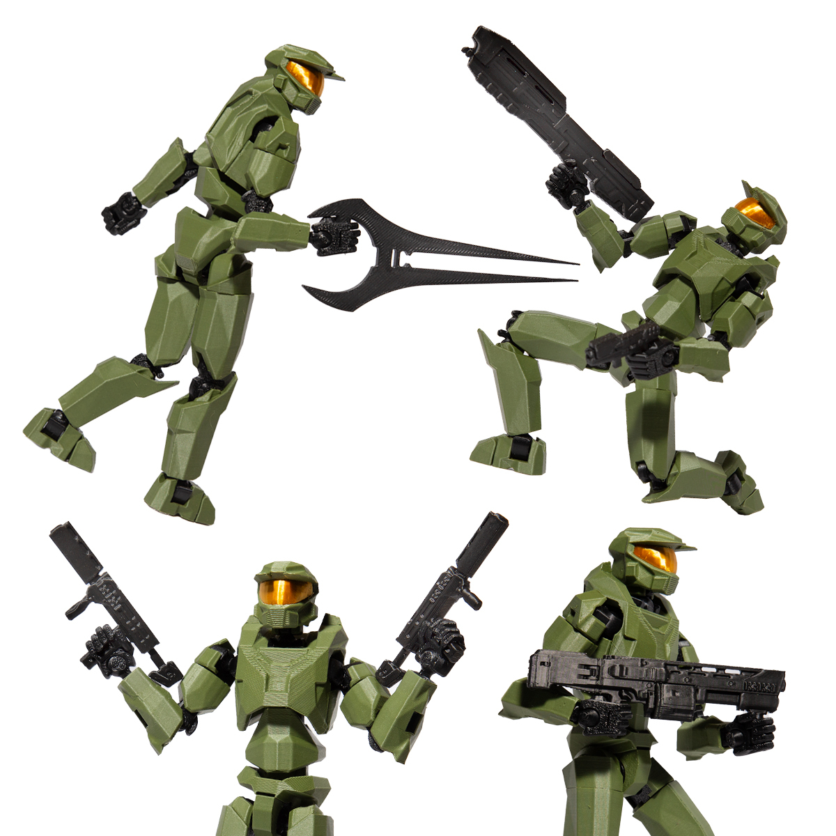 Robot figurina cu articulatii R13, 16,5 cm, imprimat 3D, tip Halo, verde inchis, complet asamblata [6]