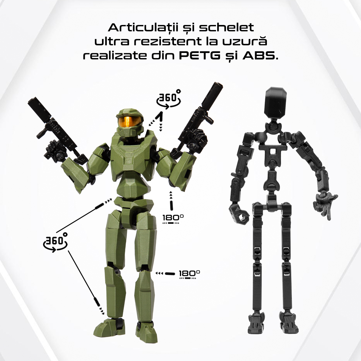 Robot figurina cu articulatii R13, 16,5 cm, imprimat 3D, tip Halo, verde inchis, complet asamblata [4]
