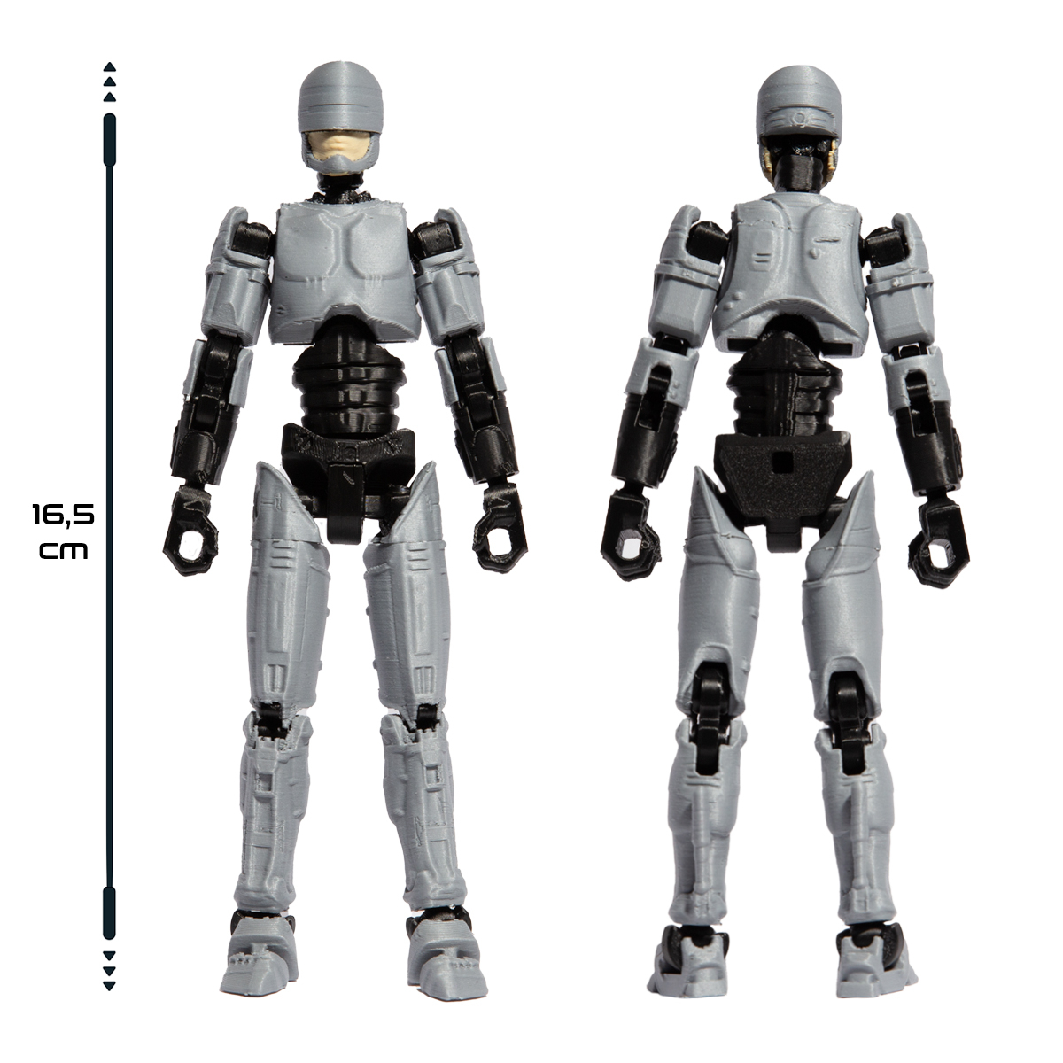 Robot figurina cu articulatii R13, 16,5 cm, imprimat 3D, tip Robocop, gri-negru, complet asamblata [5]