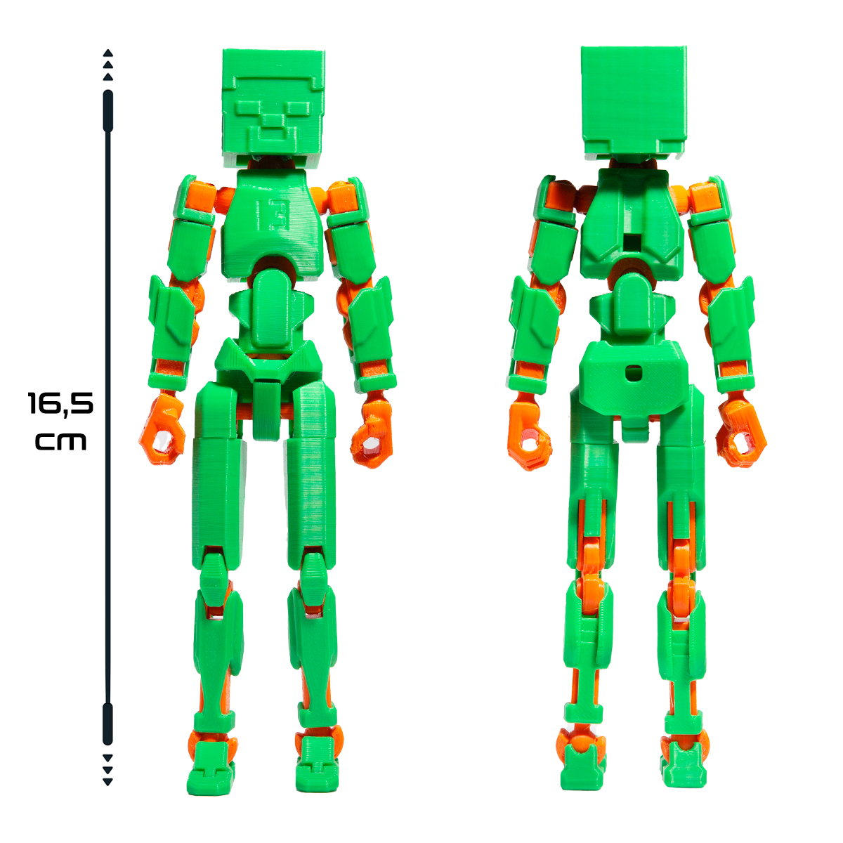 Robot jucarie cu articulatii R13 tip Minecraft, mediu, 16,5cm, imprimat 3D, complet asamblat - verde-portocaliu [4]