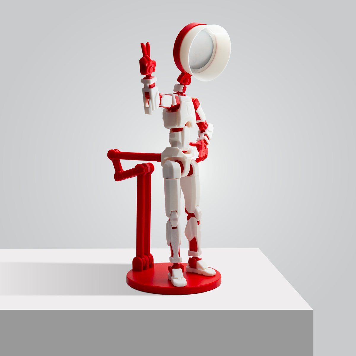 Lampa Robot R13, Alb-Rosu, LED, 33cm, plastic biodegradabil, imprimat 3D, alimentator 5V inclus [3]
