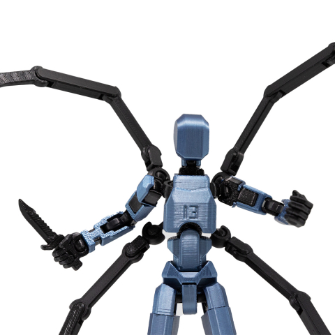 Pachet Deluxe Robot jucarie cu articulatii R13, imprimat 3D, 16, 5cm, complet asamblat - Cobalt Albastru Metalizat + CADOU [1]