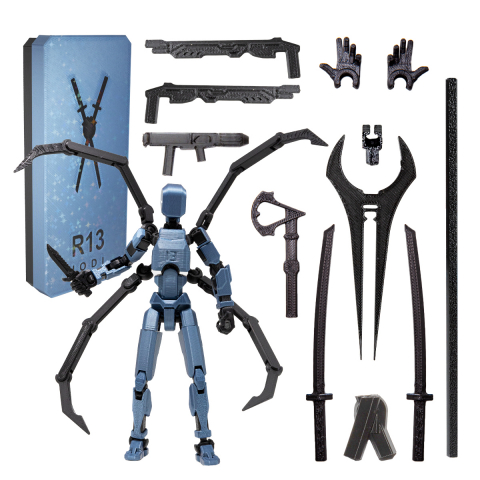 Pachet Deluxe Robot jucarie cu articulatii R13, imprimat 3D, 16, 5cm, complet asamblat - Cobalt Albastru Metalizat + CADOU