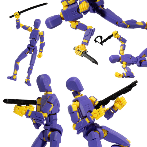 Robot figurina cu articulatii R13, 16,5 cm, imprimat 3D, mov-galben, complet asamblata [4]