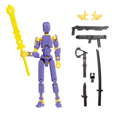 Robot R13 - Robot figurina cu articulatii R13, 16,5 cm, imprimat 3D, mov-galben, complet asamblata