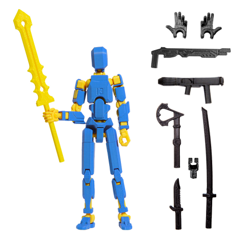Robot R13 - Robot figurina cu articulatii R13, 16,5 cm, imprimat 3D, albastru-galben, complet asamblata