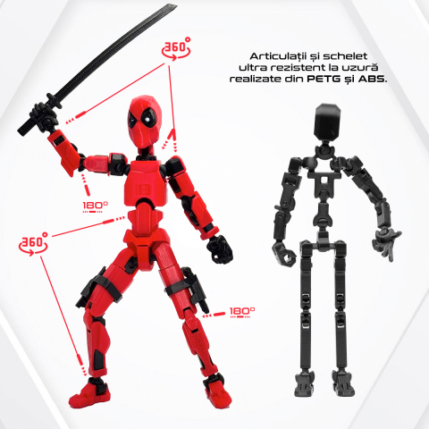 Robot figurina cu articulatii tip Deadpool, 16,5 cm, imprimat 3D, complet asamblata [4]