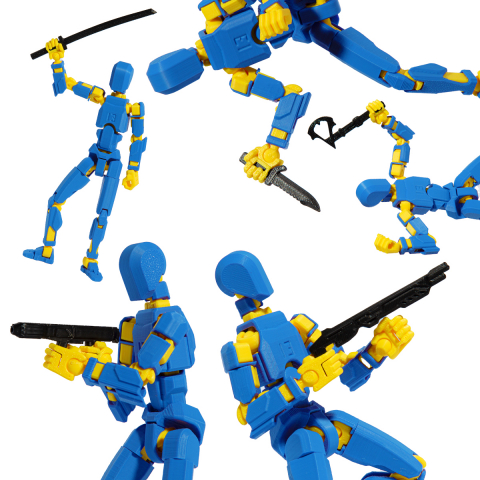 Robot figurina cu articulatii R13, 16,5 cm, imprimat 3D, albastru-galben, complet asamblata [4]