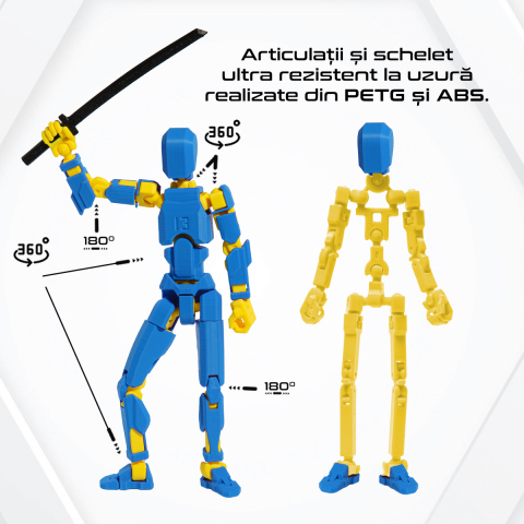 Robot figurina cu articulatii R13, 16,5 cm, imprimat 3D, albastru-galben, complet asamblata [2]