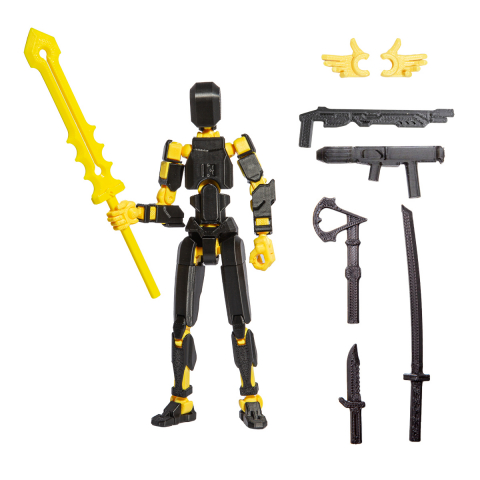 Robot R13 - Robot figurina cu articulatii R13, 16,5 cm, imprimat 3D, negru-galben, complet asamblata