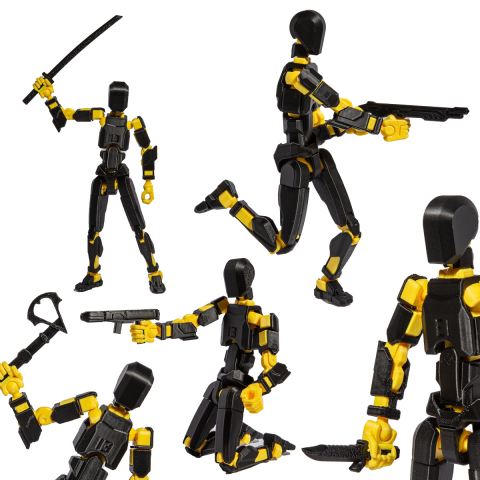Robot figurina cu articulatii R13, 16,5 cm, imprimat 3D, negru-galben, complet asamblata [4]