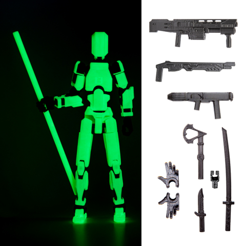 Robot R13 - Robot figurina cu articulatii R13, 16,5 cm, imprimat 3D, verde fosforescent, complet asamblata