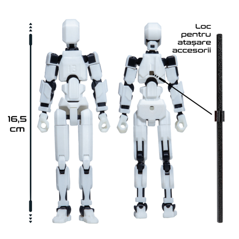 Robot jucarie cu articulatii R13, 16,5cm, imprimat 3D, complet asamblat - alb [3]