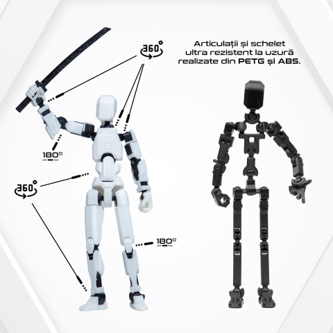 Robot jucarie cu articulatii R13, 16,5cm, imprimat 3D, complet asamblat - alb [2]