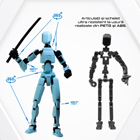 Robot jucarie cu articulatii R13, 16,5 cm, imprimat 3D, complet asamblat - albastru deschis [2]