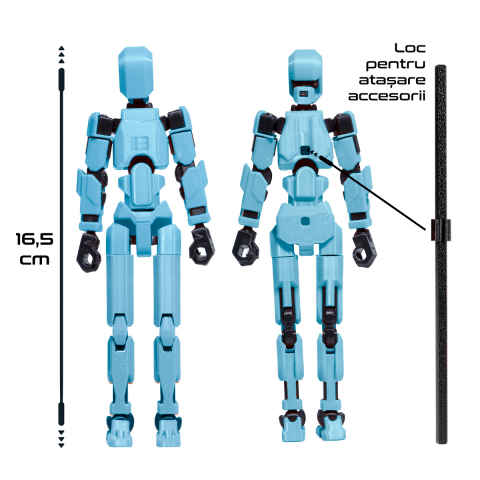 Robot jucarie cu articulatii R13, 16,5 cm, imprimat 3D, complet asamblat - albastru deschis [3]